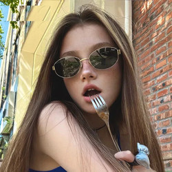 2025 New Metal Oval Small Frame Sunglasses Photo Sunglasses Retro High-End Trendy Women's Sunglasses