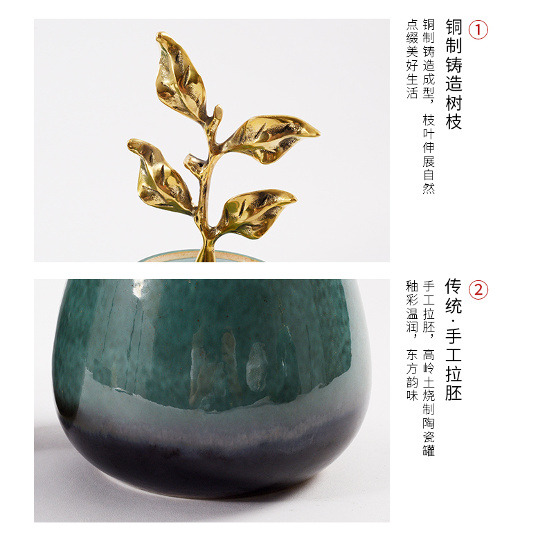 Chinese style grind arenaceous grain storage place national wind belt cover plating leaves cover handle ceramic pot hall sell ornaments