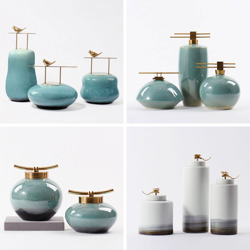 New Chinese ceramic pot ornaments Living room entrance door partition Wine cabinet Soft decoration Model room Bogu rack Tea room