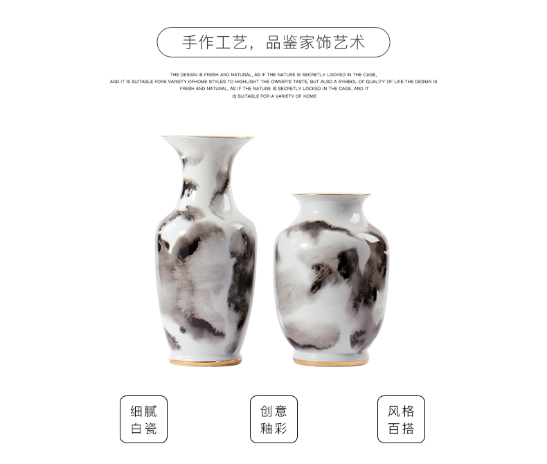 Creative new Chinese ink painting porcelain pot furnishing articles example room classical flower vase indoor furniture decoration