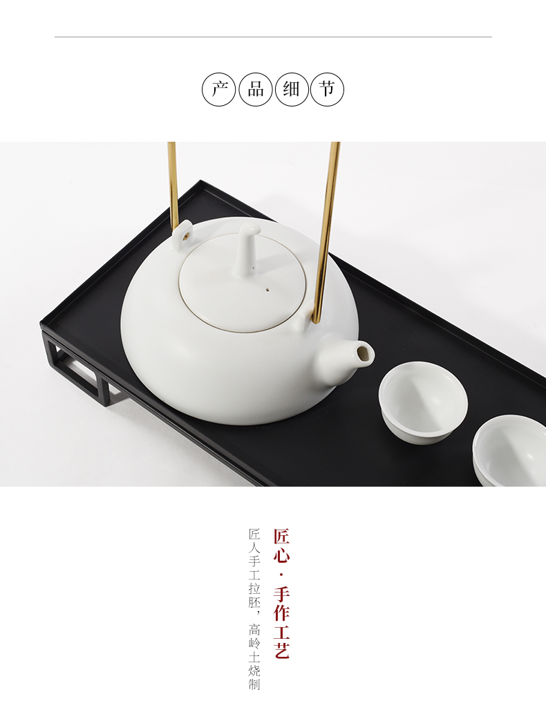 New Chinese style white ceramic tea set tea zen teapot tea tray example room white porcelain ornaments furnishing articles