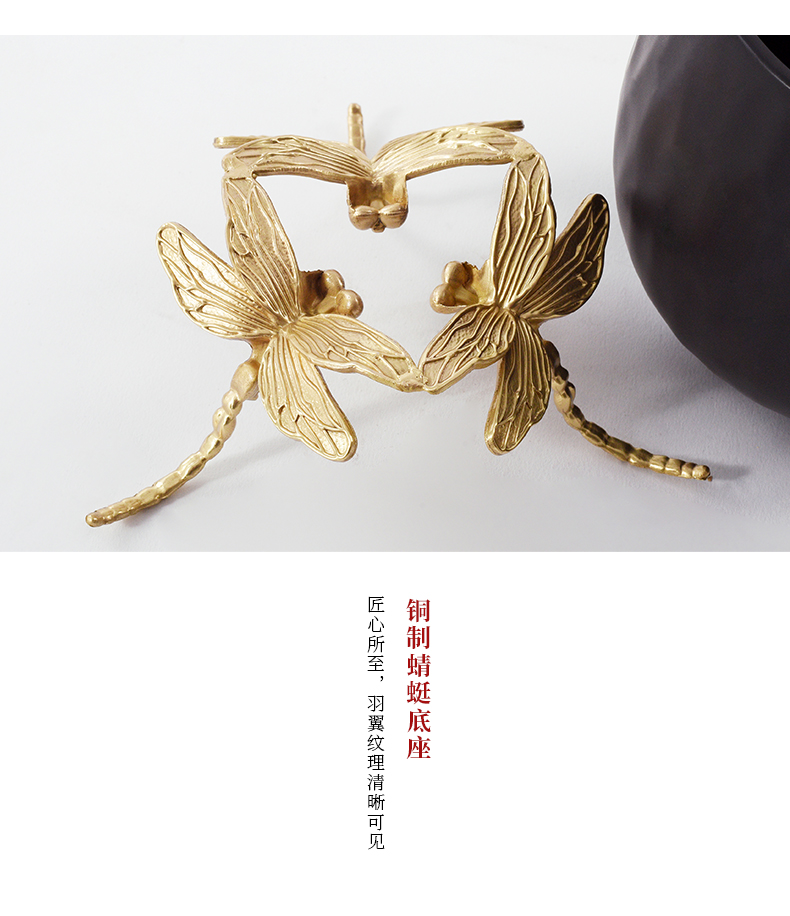 Modern light key-2 luxury ceramic flower implement furnishing articles Chinese bronze dragonfly stents vase villa clubhouse front desk soft decoration