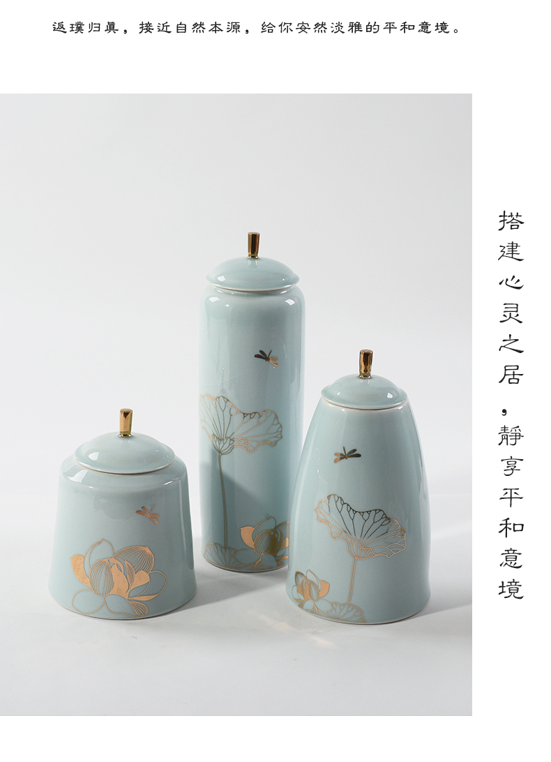 New Chinese style tank cyan porcelain lotus leaf in home furnishing articles sample room tea house sitting room porch window decorations