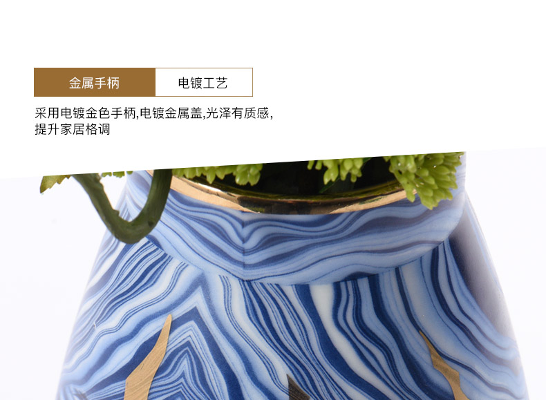 Modern Chinese style blue ceramic flower vases furnishing articles creative club hotel rooms soft adornment bedroom to study