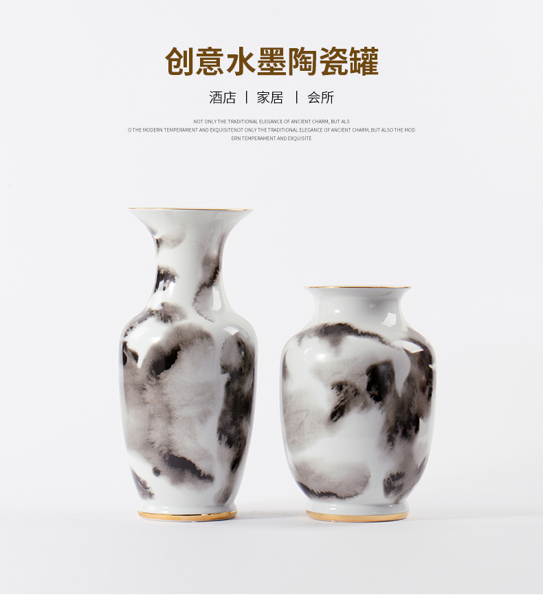 Creative new Chinese ink painting porcelain pot furnishing articles example room classical flower vase indoor furniture decoration