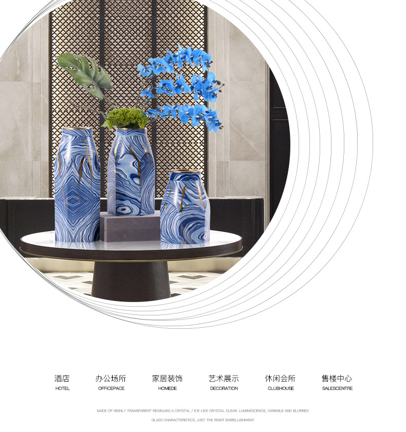 Modern Chinese style blue ceramic flower vases furnishing articles creative club hotel rooms soft adornment bedroom to study