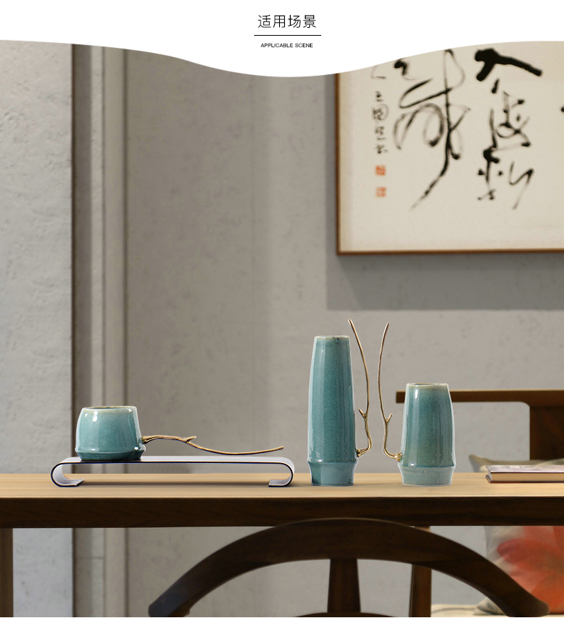 The New Chinese zen postmodern home furnishing articles porch tea table teahouse green ceramics handicraft decoration