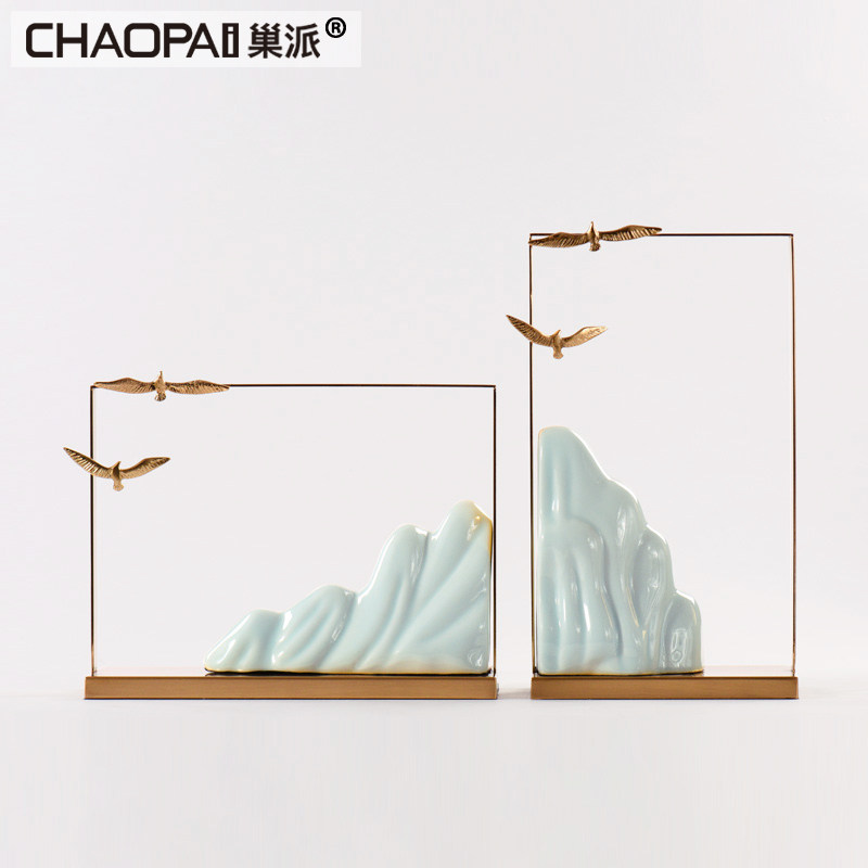 New Chinese model house lattice cabinet ornaments home living room ceramic rockery decorations villa office furnishings