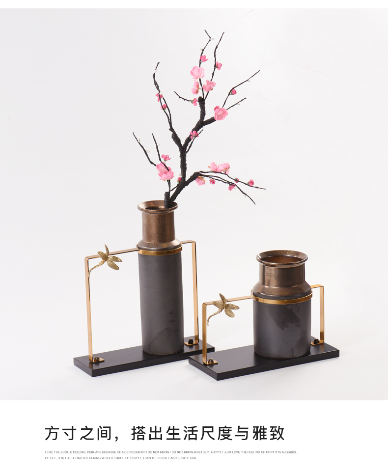 New classic dumb black ceramic flower arranging device furnishing articles of the lacquer that bake the example room floor hall front desk dried flower vase decoration