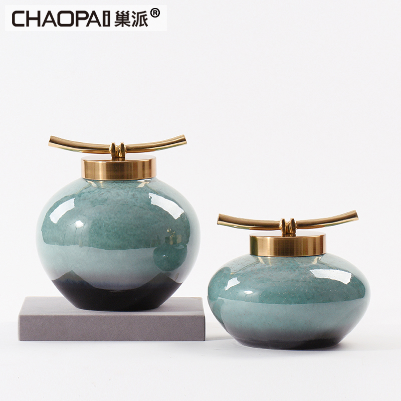 New Chinese tea table Ceramic decoration Club hotel display cabinet Study Living room side a few pottery cans storage canned jewelry