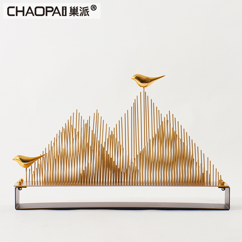 Modern New Chinese Zen Metal Fake Hill Bird Ornaments Hotel Clubhouse Model House Entrance Gate Soft Decor