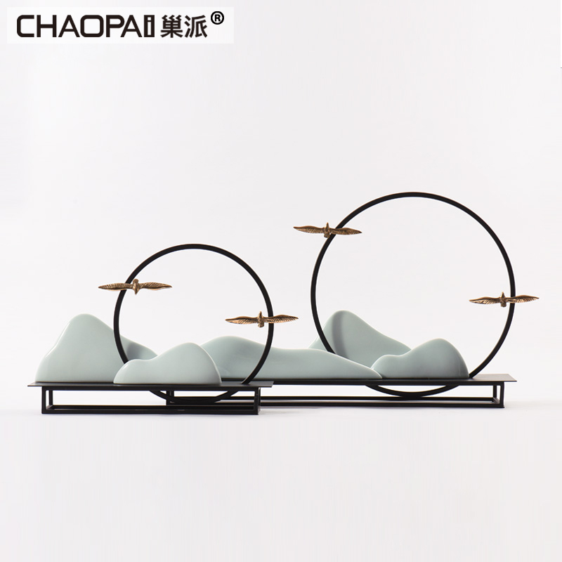 Neoclassical Zen ceramic mountain peak decoration Chinese style porch rockery iron art decoration office living room decoration