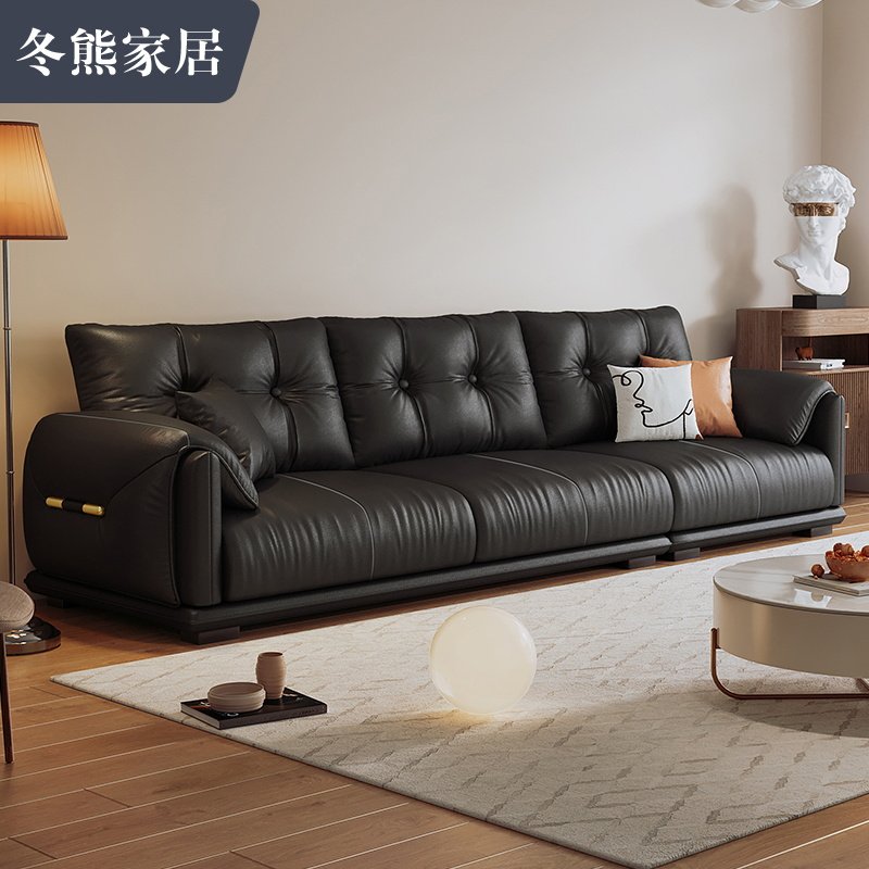 Winter Bear Willy-style Extreme Minimalist Layer Cow Leather Sofa Living Room Small Household Type Light Lavish Genuine Leather Clouds Sofa Down Straight Up-Taobao