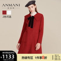 ANMANI enmanlin autumn winter navy collar elegant bow long red wool coat EAN9DG45