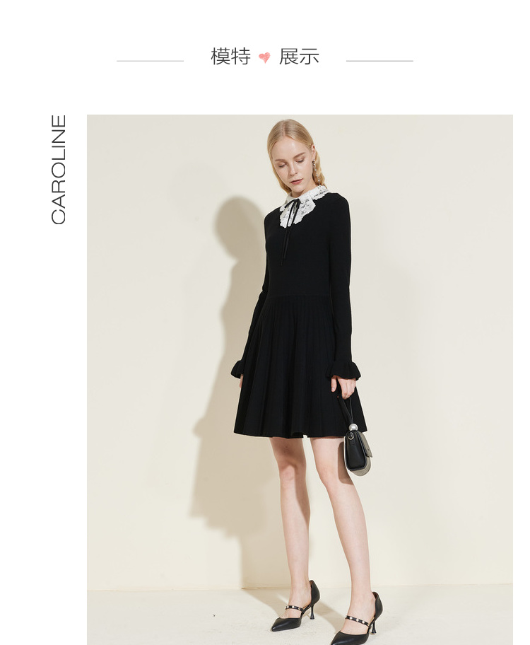 CAROLINE / Carolyn 2018 Mùa đông mới Bảng điều khiển ren dài tay áo dài ECR8DD15 đầm dự tiệc cho người mập bụng