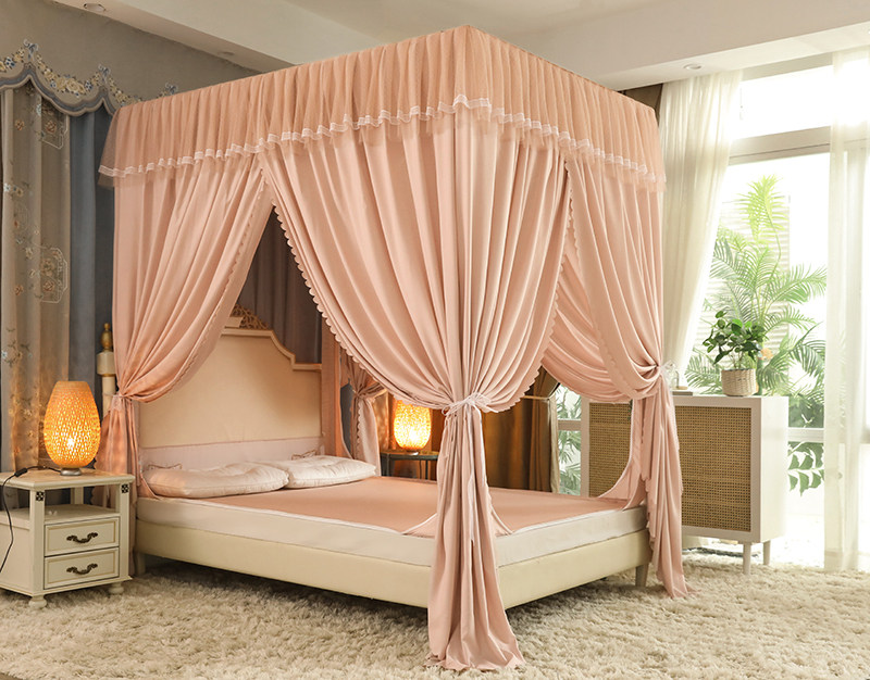 New dust-proof anti-fall pull-chain mosquito net three-door bedroom with floor sitting bed two-in-one fabric curtain baby Domestic tent