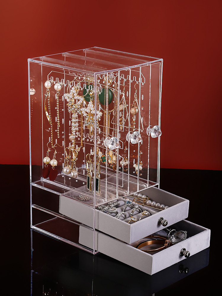 Acrylic earring box Transparent ear needle jewelry Plastic finishing storage box dust-proof hanging jewelry display rack