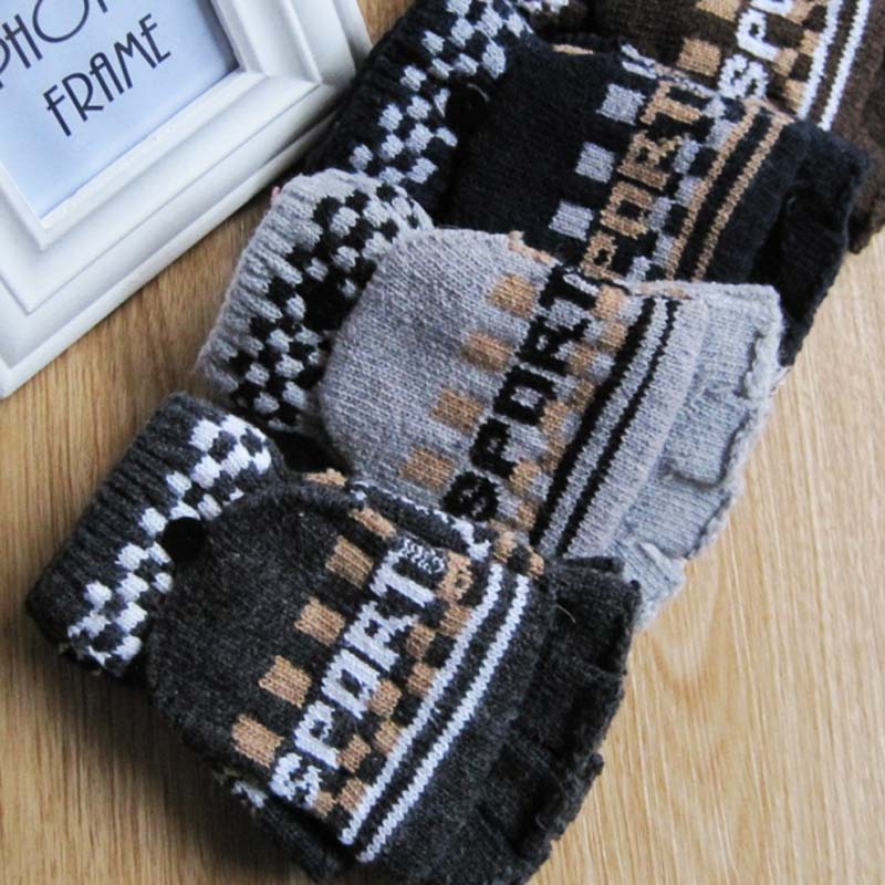 With lid half finger gloves wool line half finger glove winter thickened warm men's half finger glove flip-finger glove