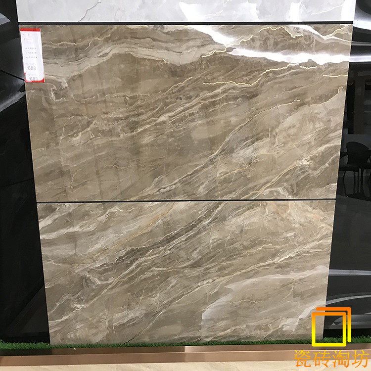 Foshan full body marble tiles brown gold silk glazed wall tiles 600x1200 living room floor tiles TV background wall