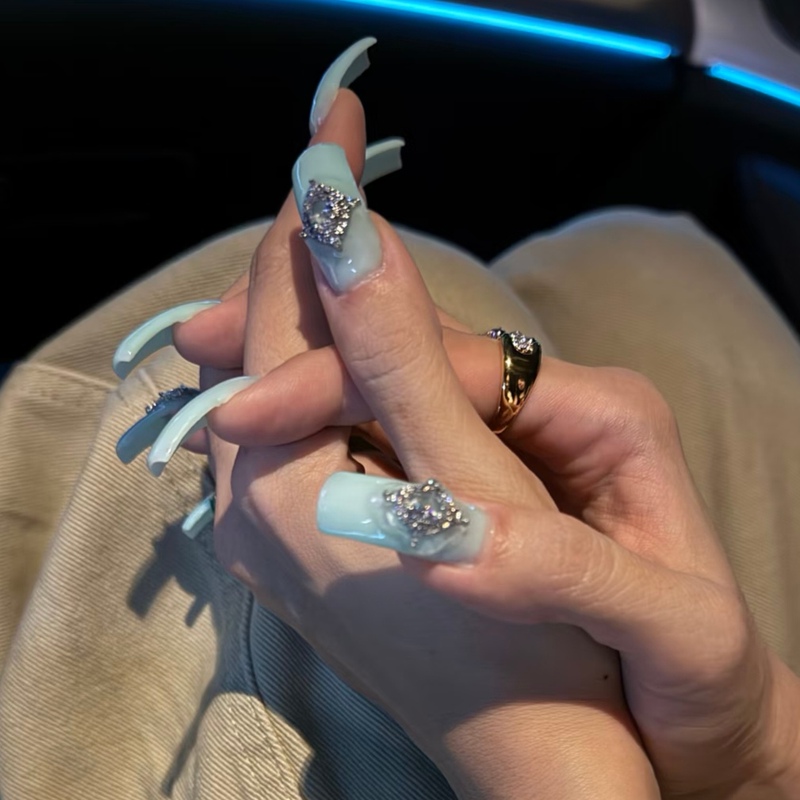 Rc Handmade Wearable Nails, Square Nails with Eagle Hook Design, Detachable Long Nails, Milk Blue, European and American Style Rc Handmade Wearable Nails, Square Nails with Eagle Hook Design, Detachable Long Nails, Milk Blue, European and American Style