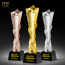 Creative resin trophy custom crystal high-grade five-pointed star metal gold silver and bronze competition championship trophy custom lettering
