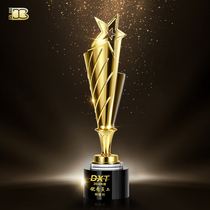 Creative five-pointed star metal trophy custom crystal medal custom bank insurance excellent staff lettering production