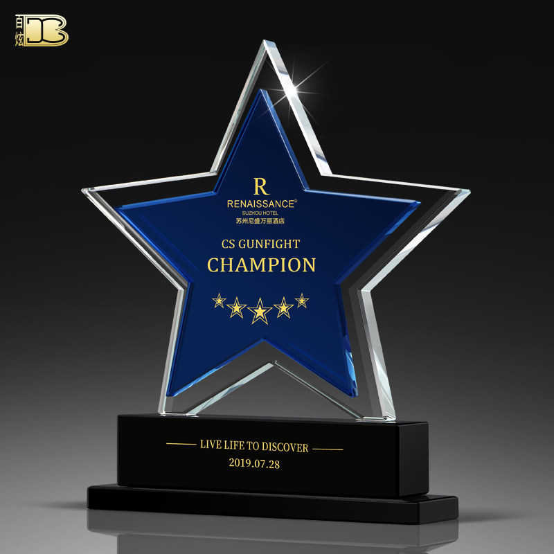 Pentagram Crystal Trophy Custom Set Making Medal Making Commemorative Creative Annual Meeting Excellent Employee Authorization Card Certificate