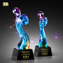 Creative ancient method glass trophy custom thumb high-grade crystal trophy custom Bank Awards annual gift