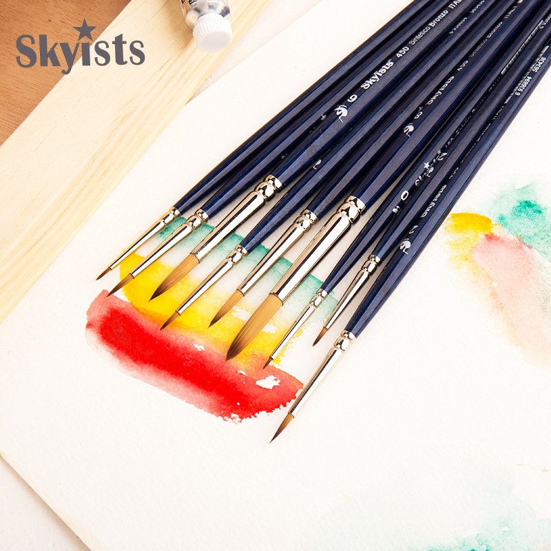 Skyists New Concept 450 Watercolor Brush Sketching Pen Round Head Mixed Fur Hand Painted Design Paid Color Detail Painting