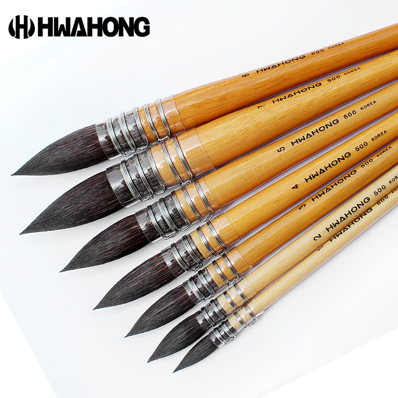 Korean Hwahong Watercolor Pen Squirrel Furry Watercolor Pen 500 Mop Round Head Watercolor Brush
