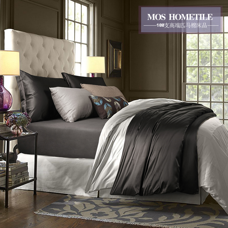 Oloom 100 gung satin pure colour long suede cotton four pieces of horse cotton American upscale modern minimalist bed with supplies
