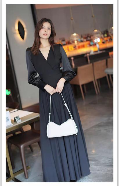 Spring and Autumn New Black Fashion Temperament Dress Shows Thin Covering Meat Waist Swing Long Skirt Fat MM 200 Jin Can Wear