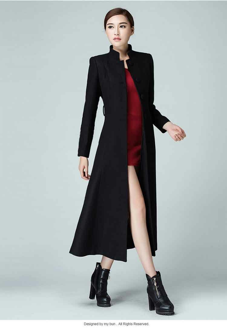 Mùa thu đông 2018 của phụ nữ mới siêu dài áo gió đứng cổ áo mỏng cashmere dài qua đầu gối áo len cỡ lớn áo khoác len mỏng