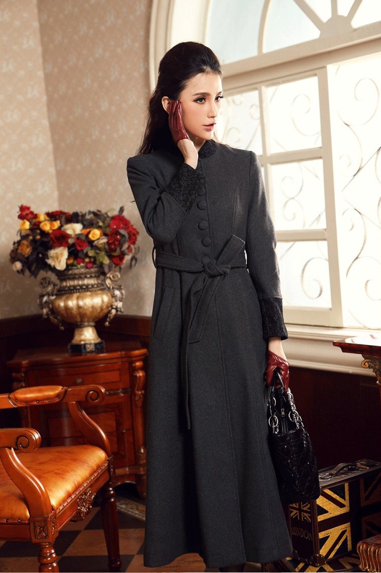 Mùa thu và mùa đông nữ Áo len retro châu Âu và Mỹ Áo khoác siêu dài Áo khoác mỏng và áo gió dài Slim mỏng đặc biệt ao khoac nu