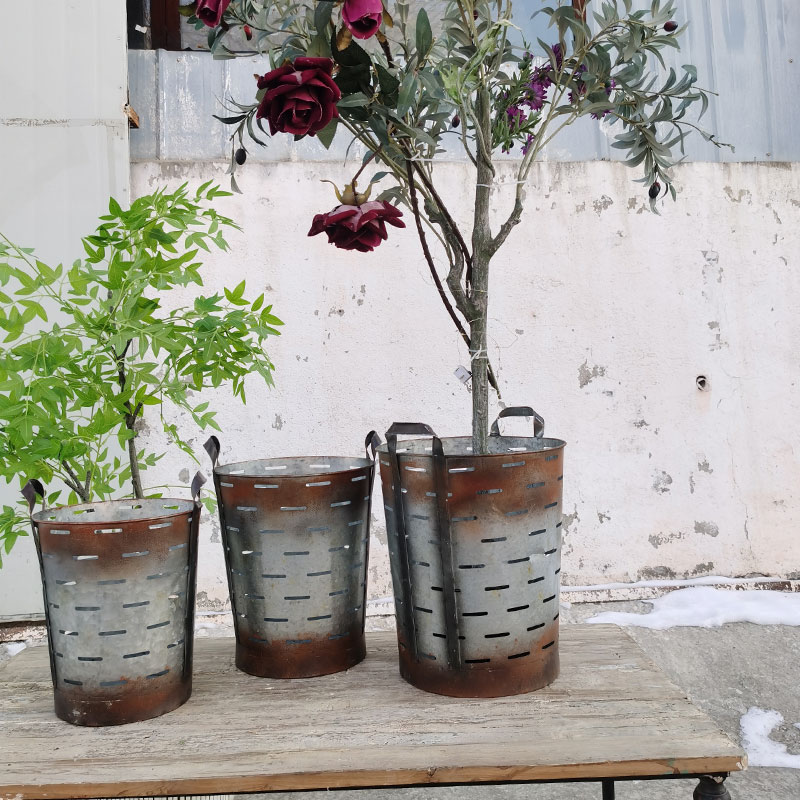 Foreign Trade Orphan Law-style countryside retro nostalgia for old iron art Rectangular Mouth Containing barrel Flower Bucket plant Basin-Taobao