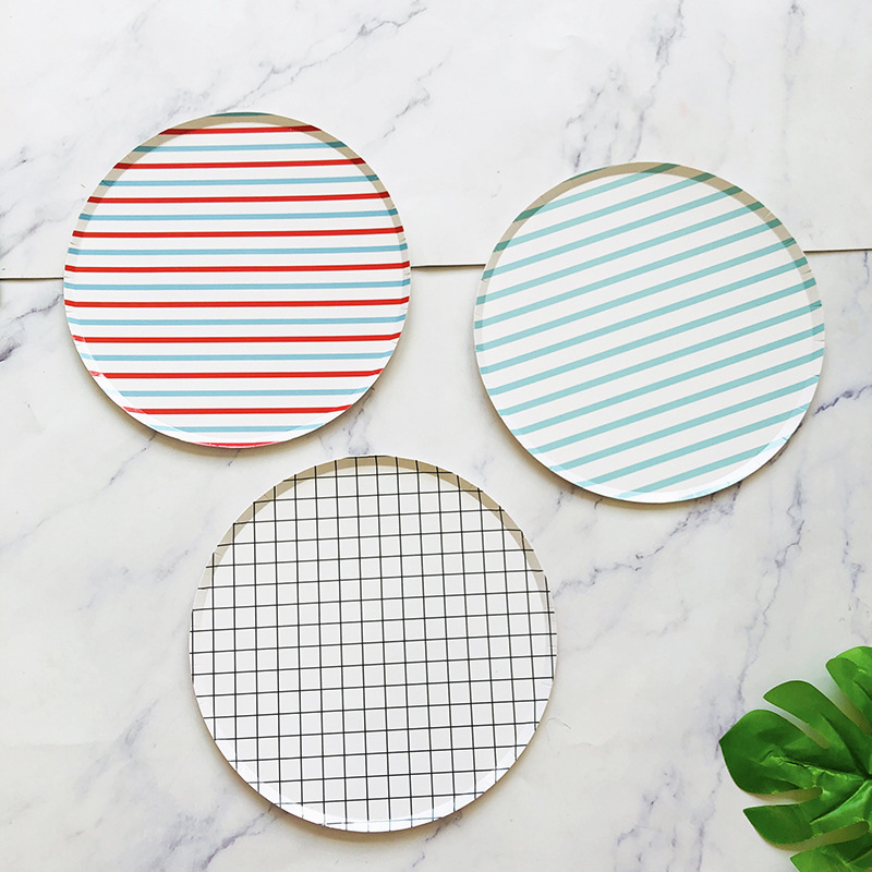 New Paper Plates, Flat Striped Pizza Plates, Irregular Moon-Shaped Plates, Disposable Tableware, Cake Small Plates, Large Plate Set