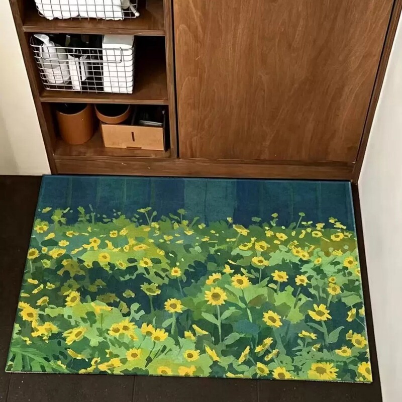 Medieval-Style Green Bathroom Floor Mat, Non-Slip, Water-Absorbent Diatomaceous Earth, Stain-Resistant, Dark-Colored Bathroom Sink Area Rug