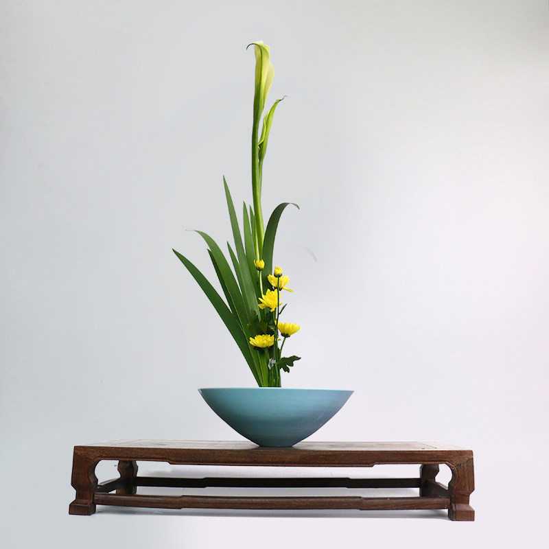 池坊花道花器黑色蓝色磨砂生花立花器花盆小原流自由花花艺器皿