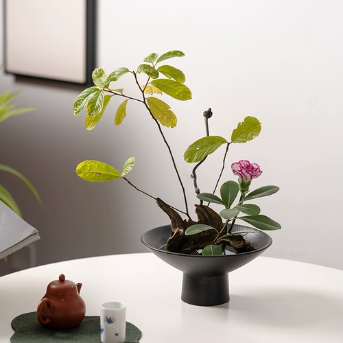 Цветочная посуда дзен Японская меч -меча гора цветочный вставка маленький дом Hiroshi Hall Dou Dou Black Overse китайский водный тарелка