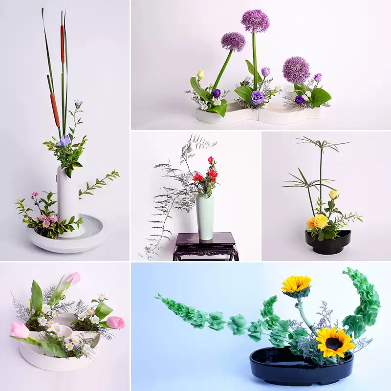 日式小原流陶瓷剑山插花器S型半圆花器瓶白色直立水盘适用桌面简约风格