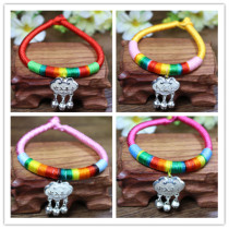 Yunnan Creative Seven Color Line Woven Ethnic Wind Female Bracelet Featured Long Life Lock Bell End Afternoon Handmade Color Rope