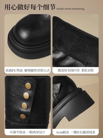 ZHR thick-soled boots for women 2025 new winter two-wear boots belt buckle pile boots plus velvet knight boots explosion