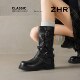 Zhr Thick-Soled Knight Boots for Women 2025 New Autumn and Winter Retro Pleated Belt Buckle Mid-Calf Boots Western Cowboy Long Boots