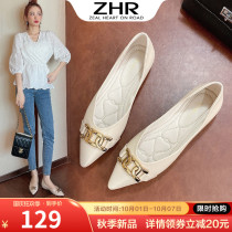 ZHR2021 autumn new single shoes pointed shallow flat bottom low heel commuter shoes Joker fashion soft bottom loafers