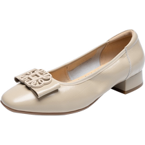 Womens single shoes 2024 summer new fashion temperament genuine leather soft sole lazy one-leg thick heel commuting square toe womens shoes