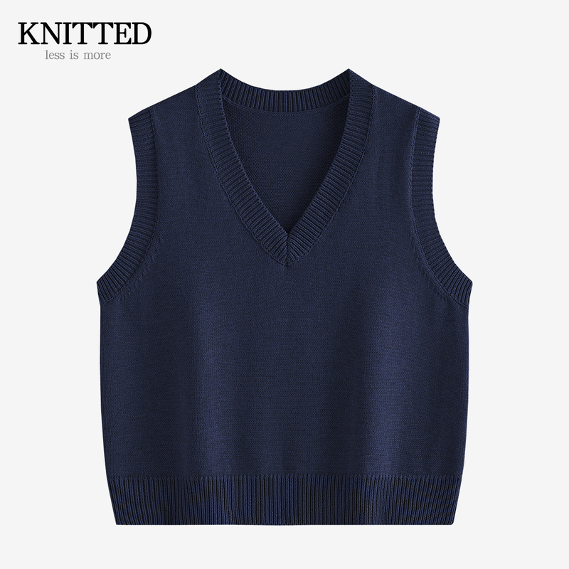100% Pure Cotton V-Neck Knit Vest for Women, Spring and Autumn Sleeveless Sweater Vest, Layered Loose Fit Inner Wear