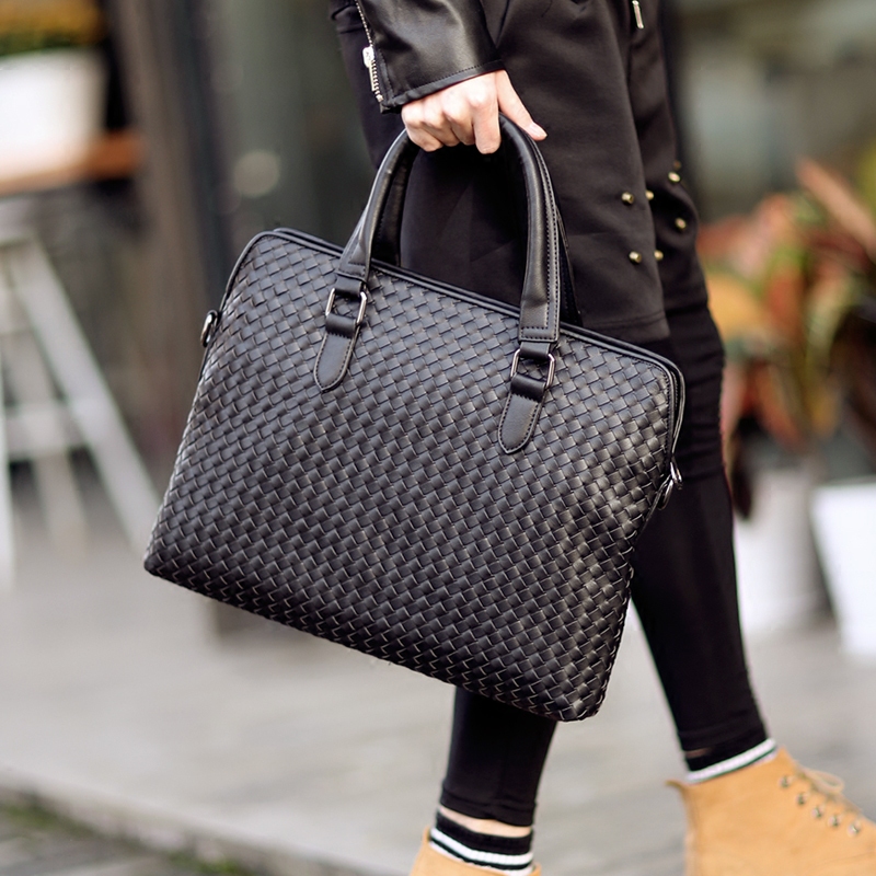 Retro new leather men's bag handbag horizontal woven handbag Korean version of the tide men's bag casual briefcase tide