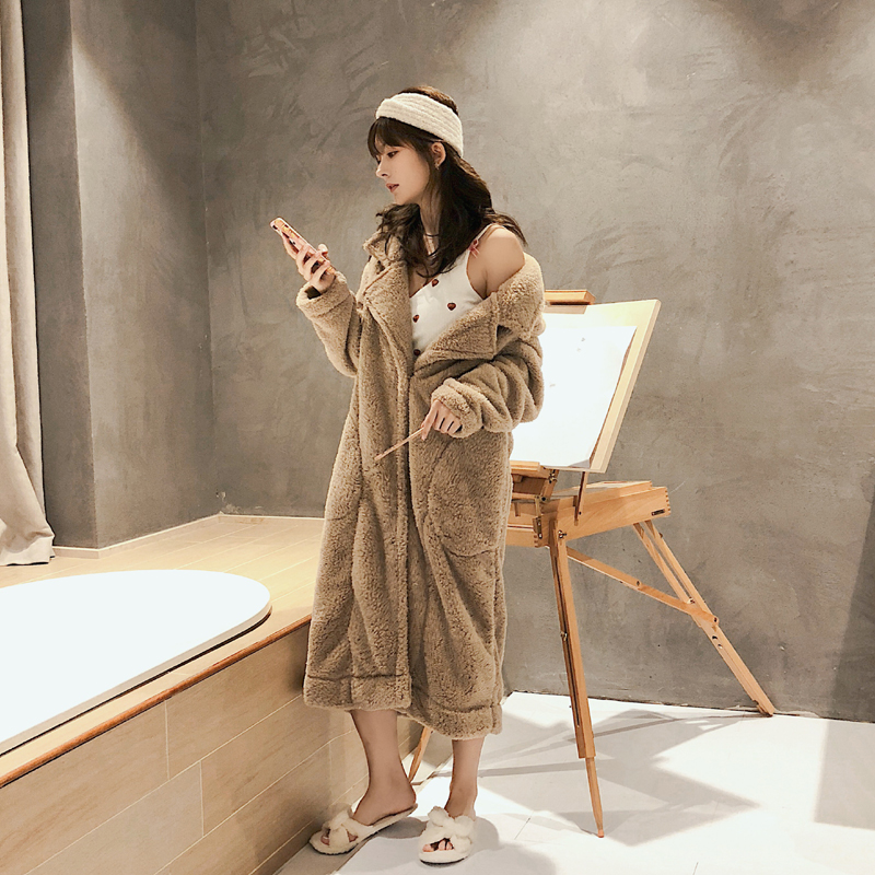 Nhiệt độ lớn áo choàng tắm áo tắm mùa thu và mùa đông đồ ngủ nữ san hô nhung dày nhà dịch vụ kích thước lớn màu rắn cộng với áo ngủ dài đầm ngủ dễ thương
