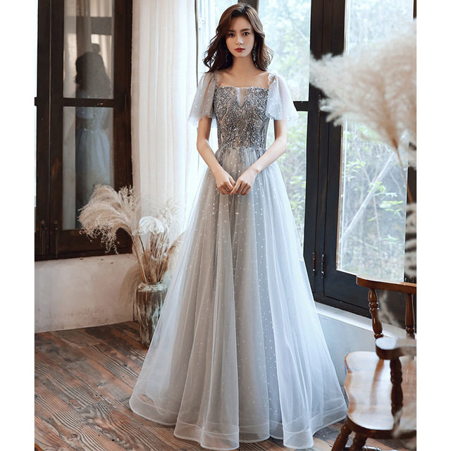 Night dress temperament exam student solo singing performances pink fairyland long edition hosts light luxury French dress