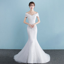 Fishtail Wedding Dresses 2021 New One-Shoulder Bridal Display Slim-style small trailing out of the door yarn light and small